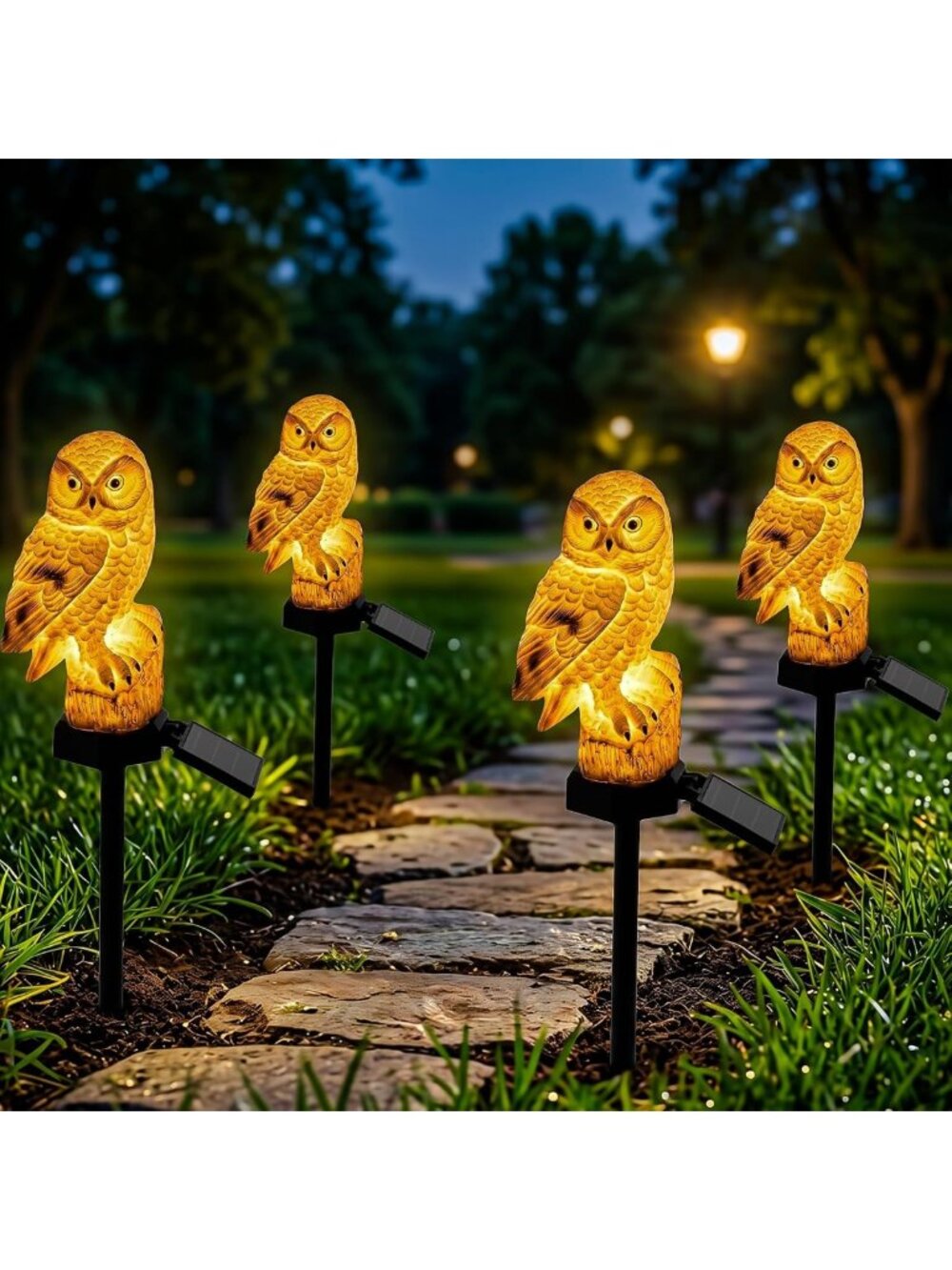 4PCS Solar Garden Owl Lights - Outdoor Decorative Pathway Statues, Eco-Friendly